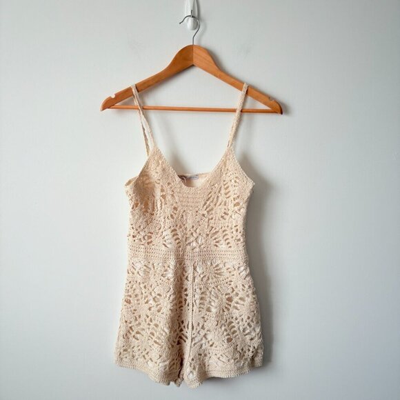 Zara Short Crochet Jumpsuit Romper Cream NWT Size Medium - Picture 7 of 12